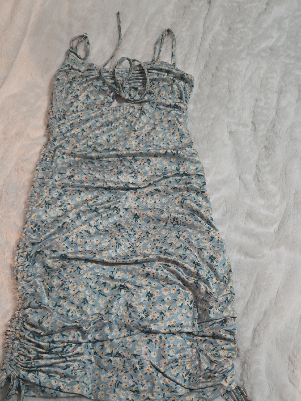 SHEIN Light Blue Floral Ruched Slip Mini Dress